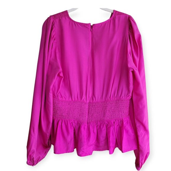 Sea New York Fabiola Silk Habotai Blouse Ruched Smocked Detailing Magenta 10 - Picture 7 of 15
